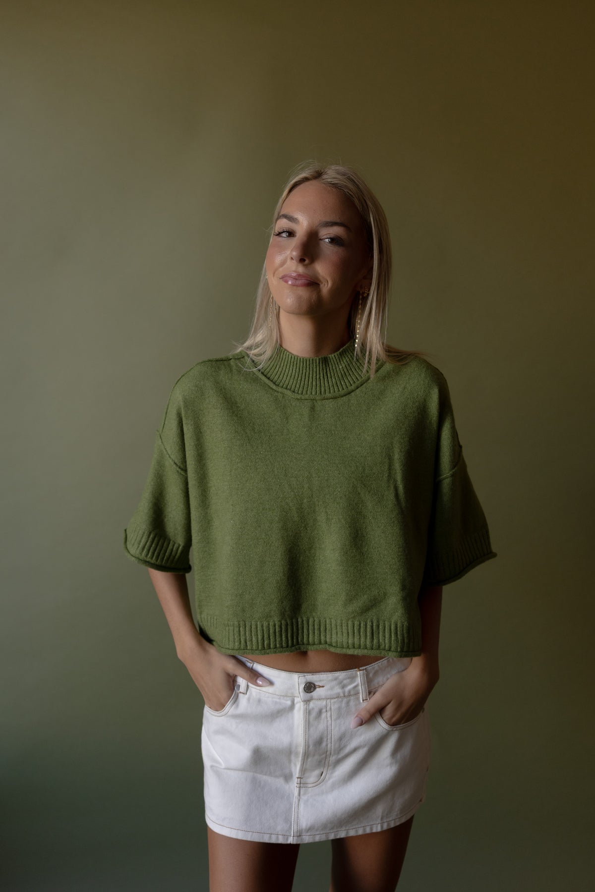 Parks Boxy Knit Sweater (olive) - GEORGE-MARY'S