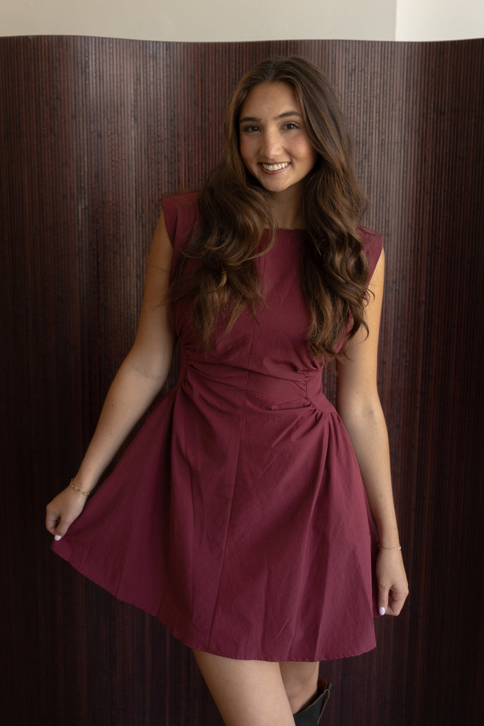 Resa Rouched Dress (maroon)