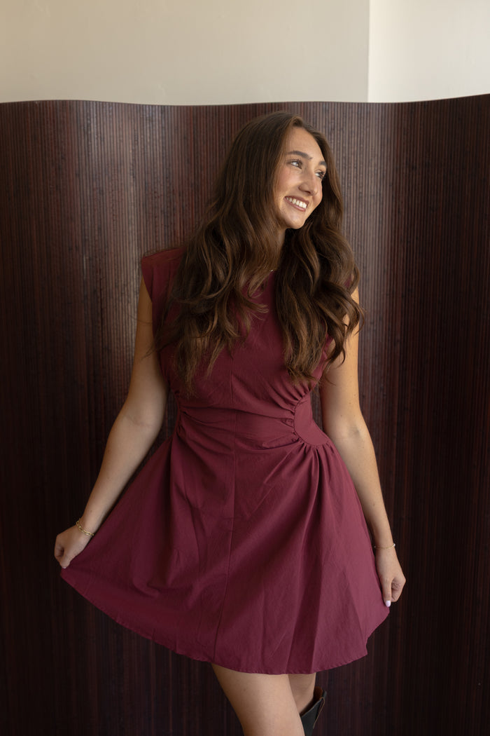 Resa Rouched Dress (maroon)