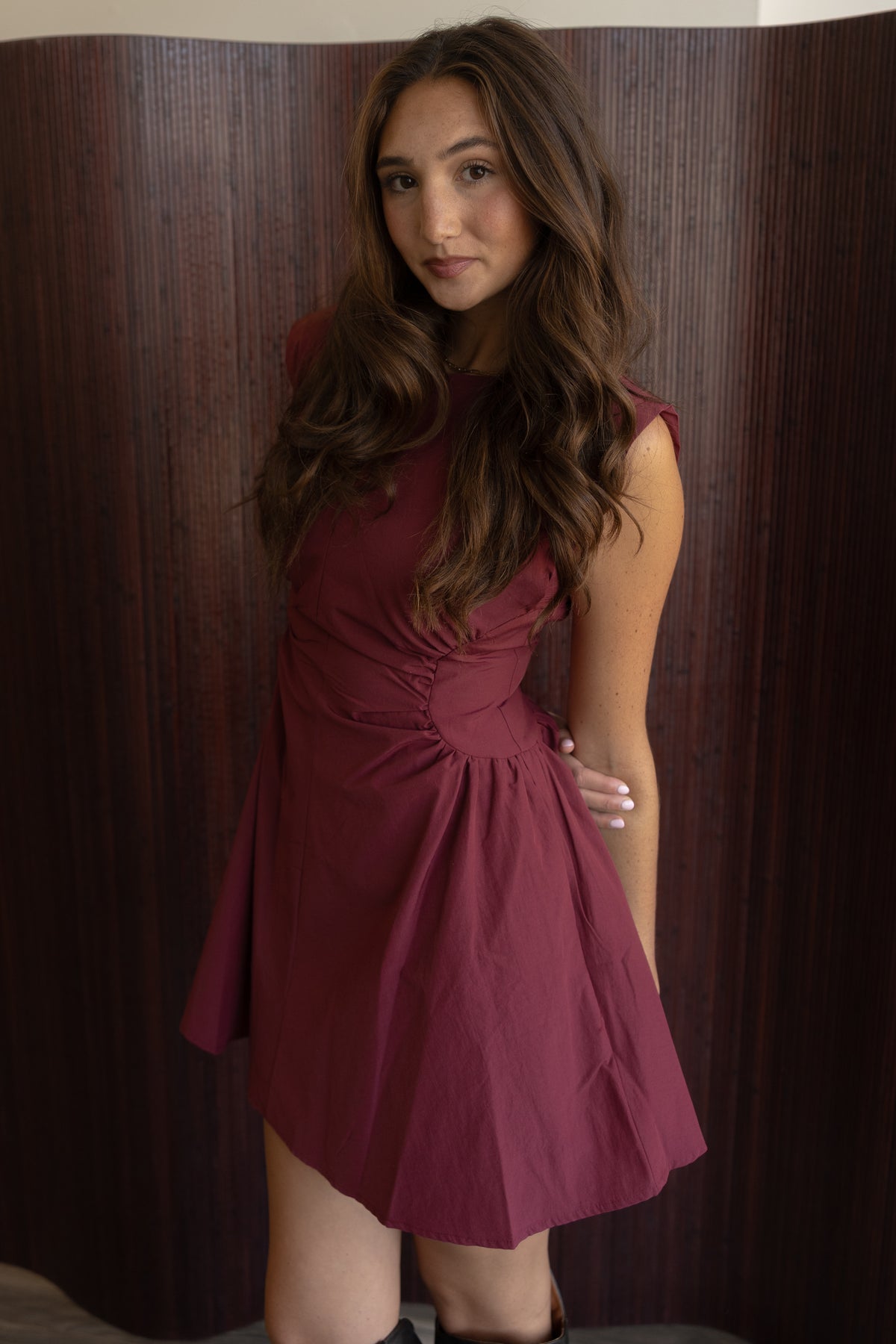 Resa Rouched Dress (maroon)