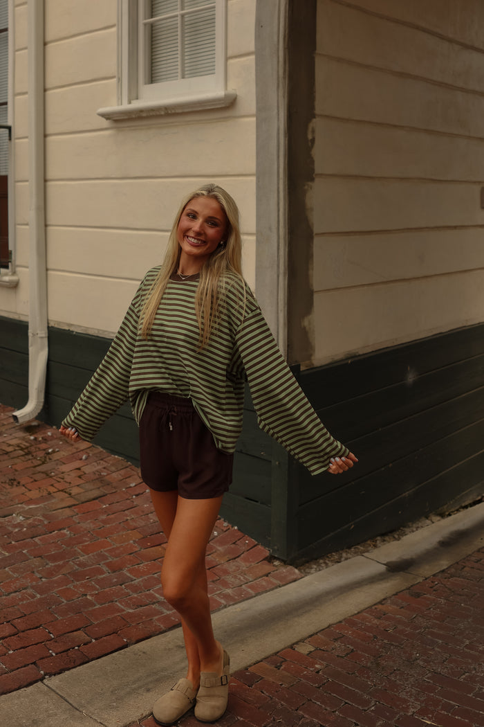 Graham Oversized Stripe LS Tee (mint-brown)