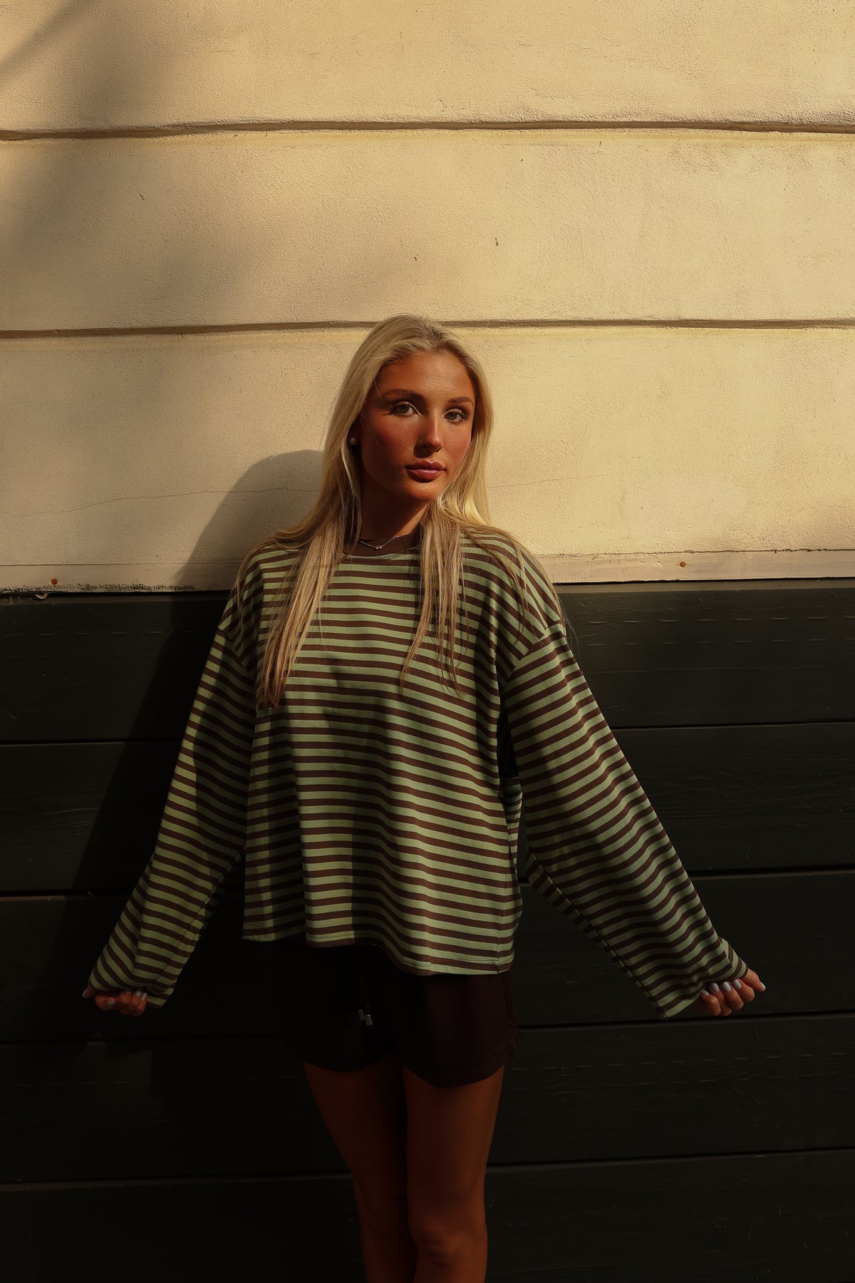 Graham Oversized Stripe LS Tee (mint-brown)