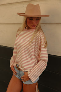 Krewe Oversized Stripe Long Sleeve Tee (pink)
