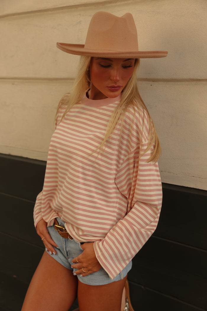 Krewe Oversized Stripe Long Sleeve Tee (pink)