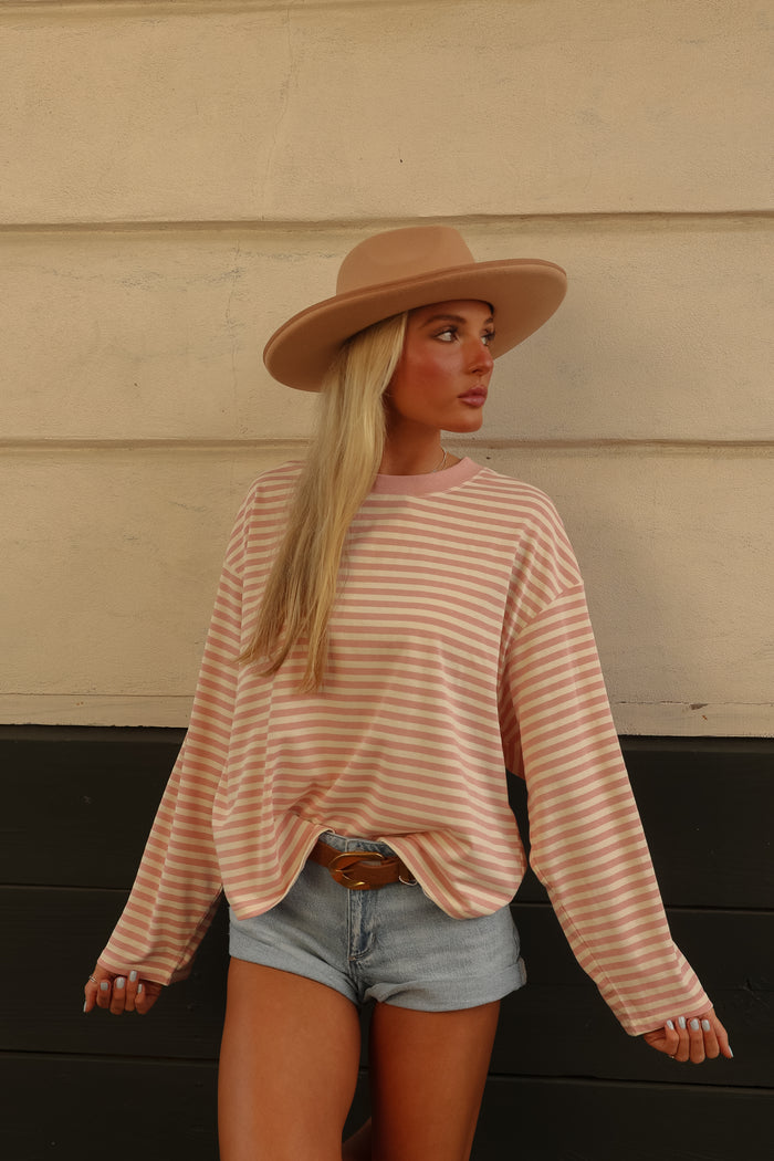 Krewe Oversized Stripe Long Sleeve Tee (pink)