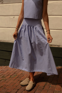 Gingham Cuved Yoke Skirt (navy)