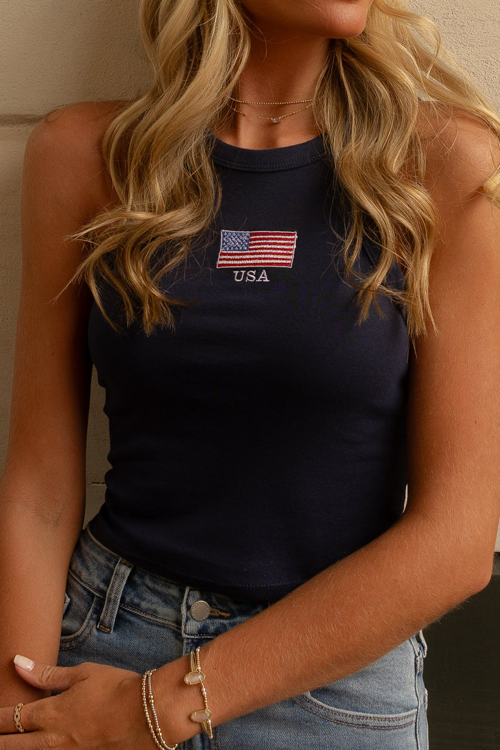 USA Embroidered Tank (navy)
