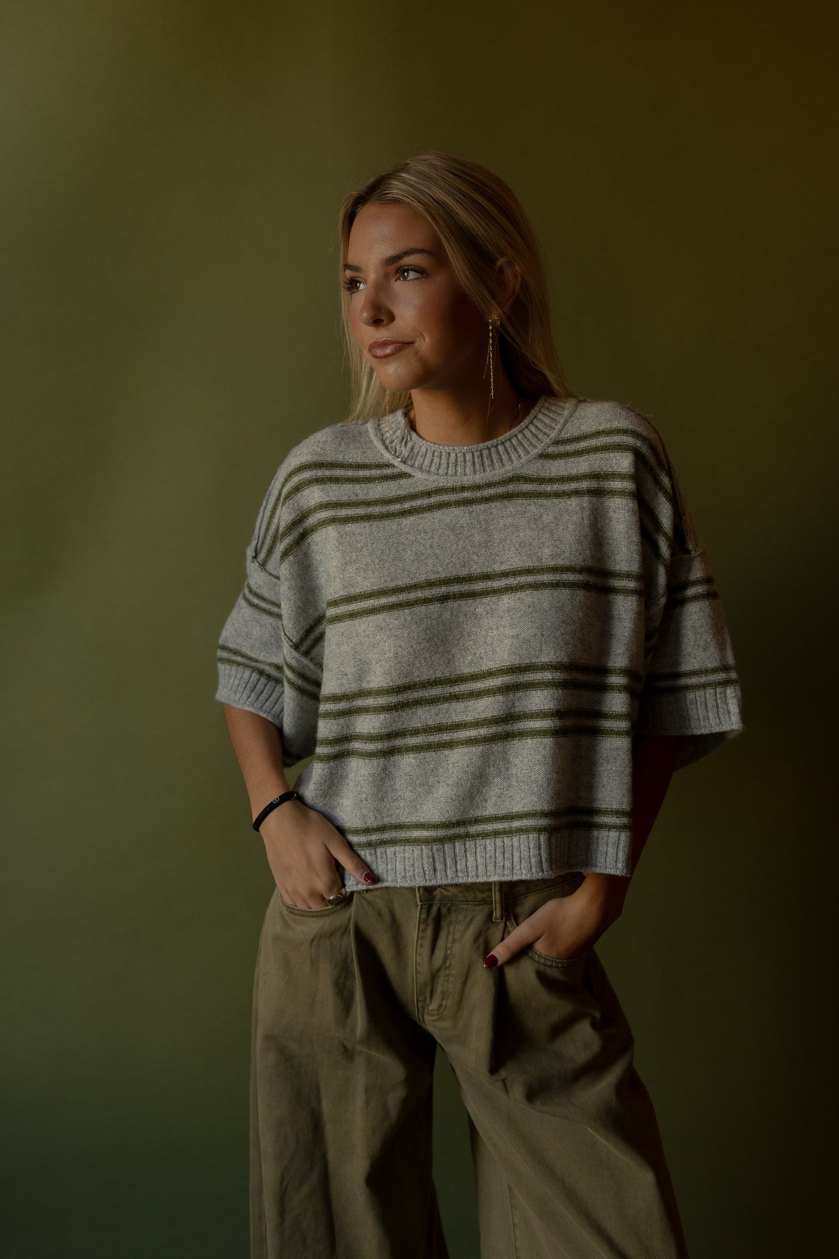 Olive Striped Sweater - GEORGE-MARY'S
