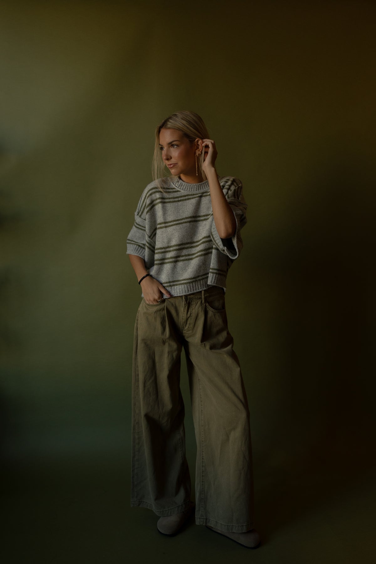 Olive Striped Sweater - GEORGE-MARY'S