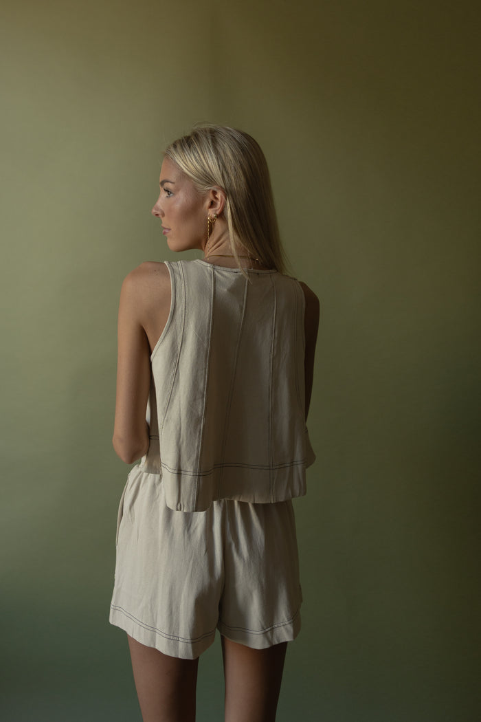 Contrast Stitched Tank (taupe) - GEORGE-MARY'S