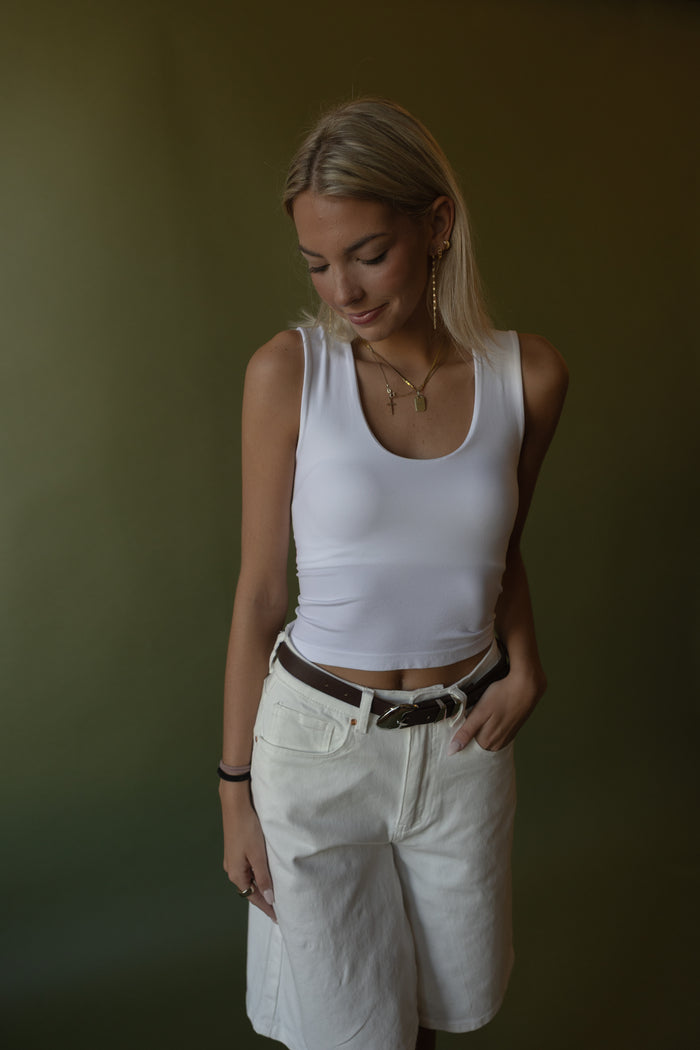 Classic White Denim Bermuda Short