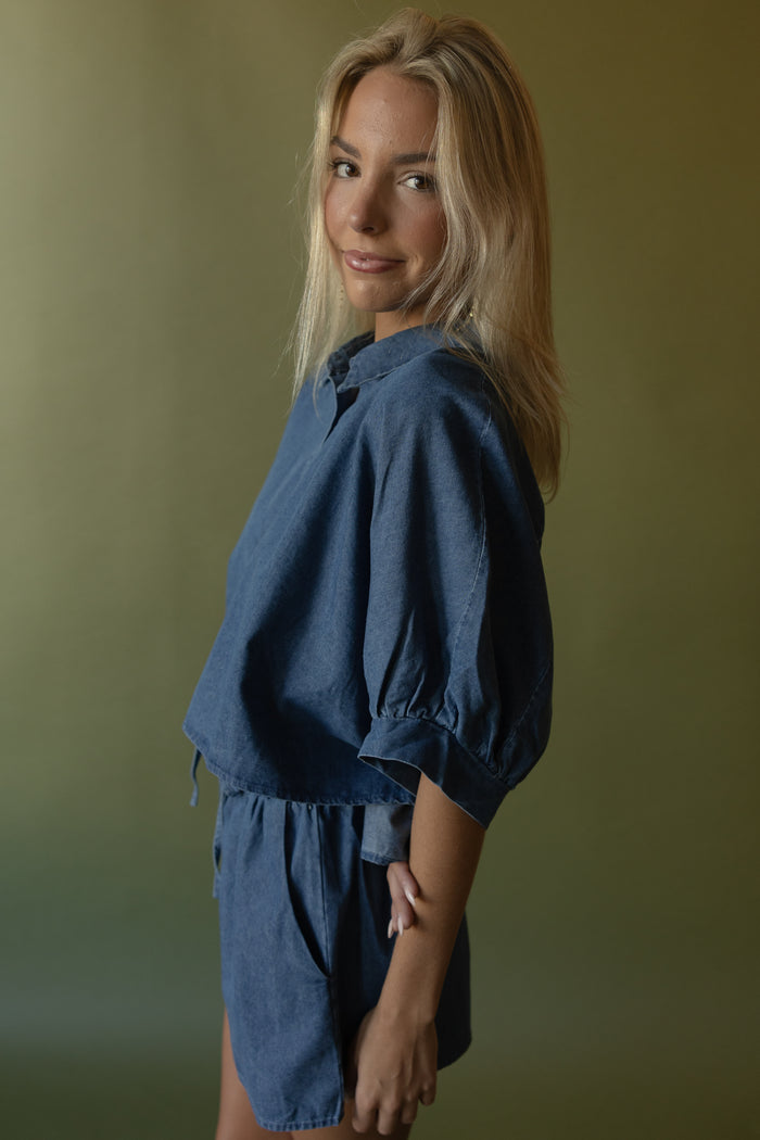 Denim Cropped Courier Top