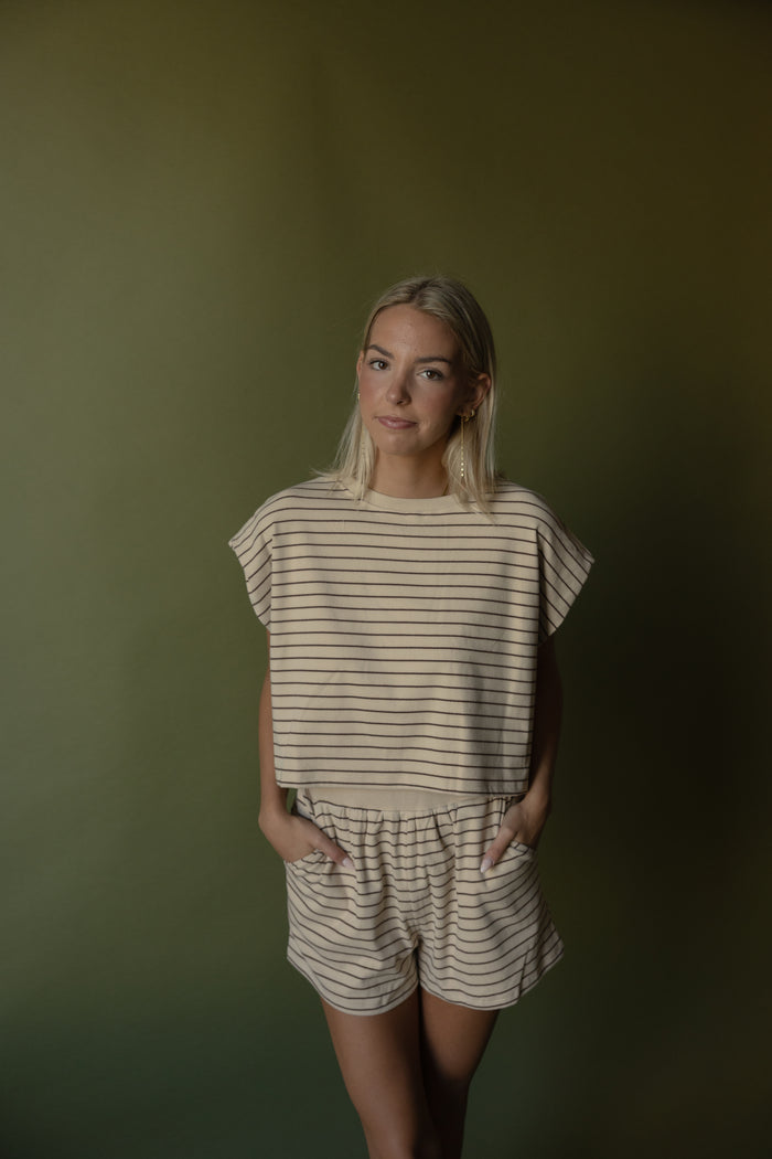 Monroe Striped Boxy Tee (tan/brown) - GEORGE-MARY'S