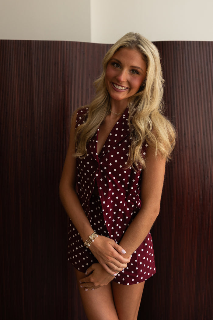Burgundy Dot Romper