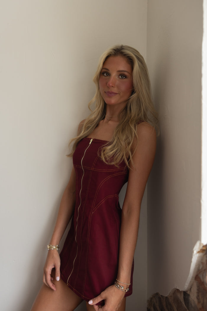 Maroon Zipper Mini Dress