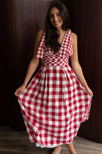 Checkered Maxi Dress (maroon)