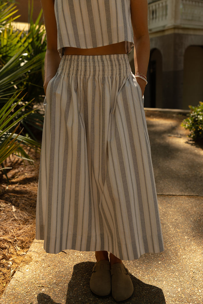 Striped Linen Coastal Smocked Skirt - GEORGE-MARY'S