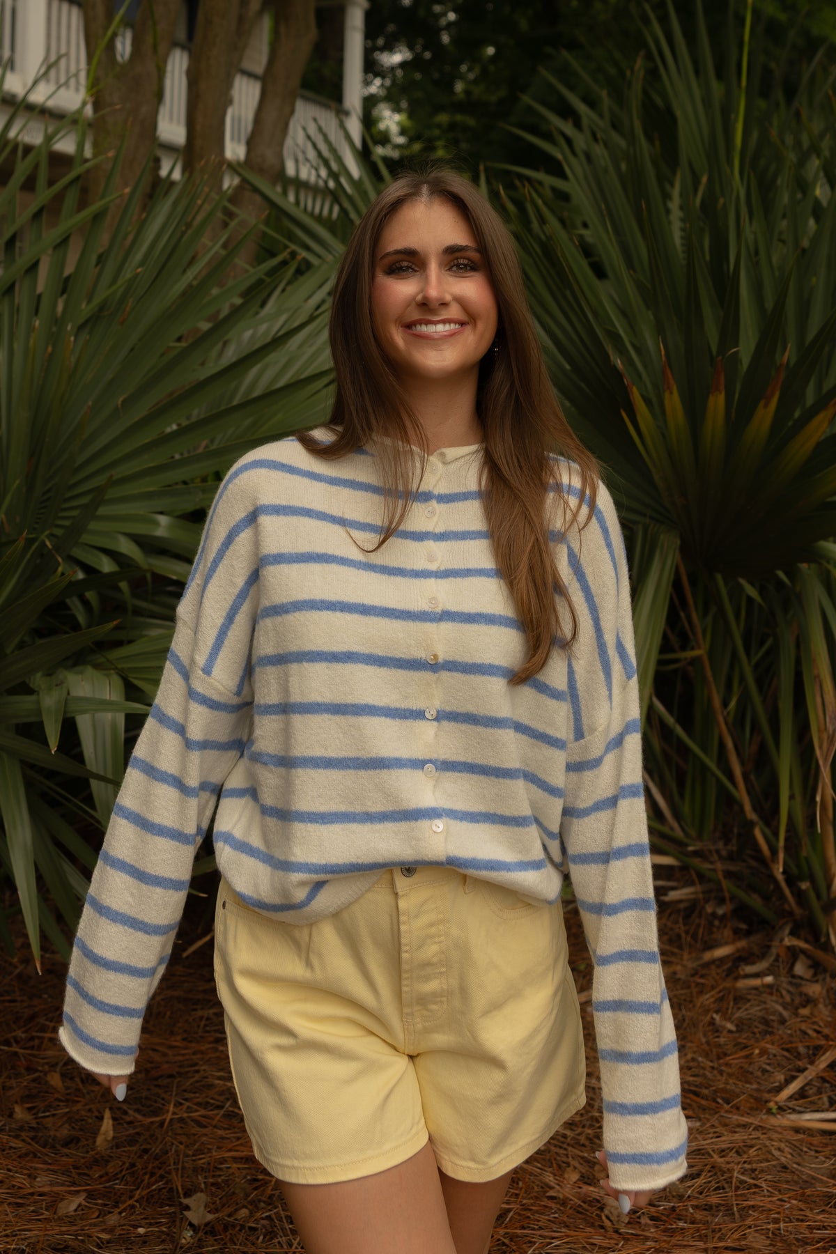 Piper Cardigan (lt blue stripe/ivory) - GEORGE-MARY'S