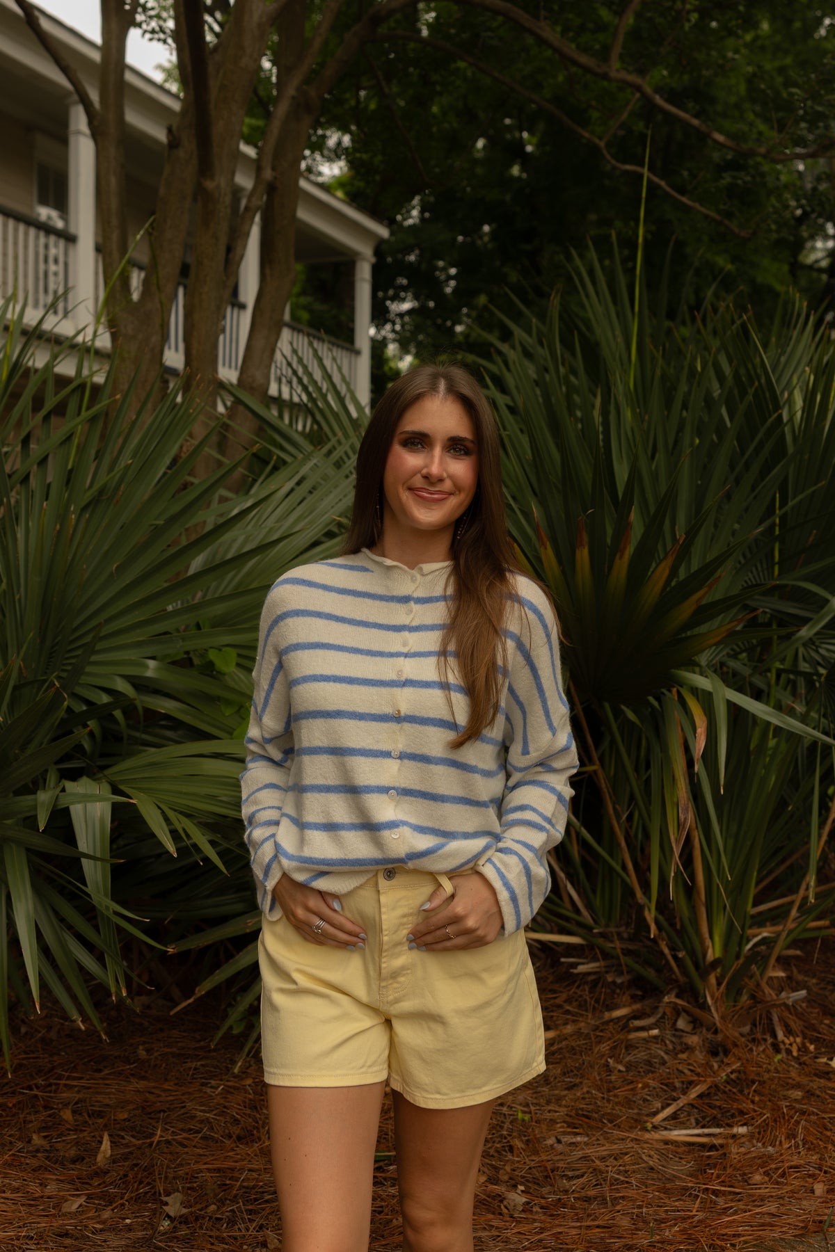 Piper Cardigan (lt blue stripe/ivory) - GEORGE-MARY'S
