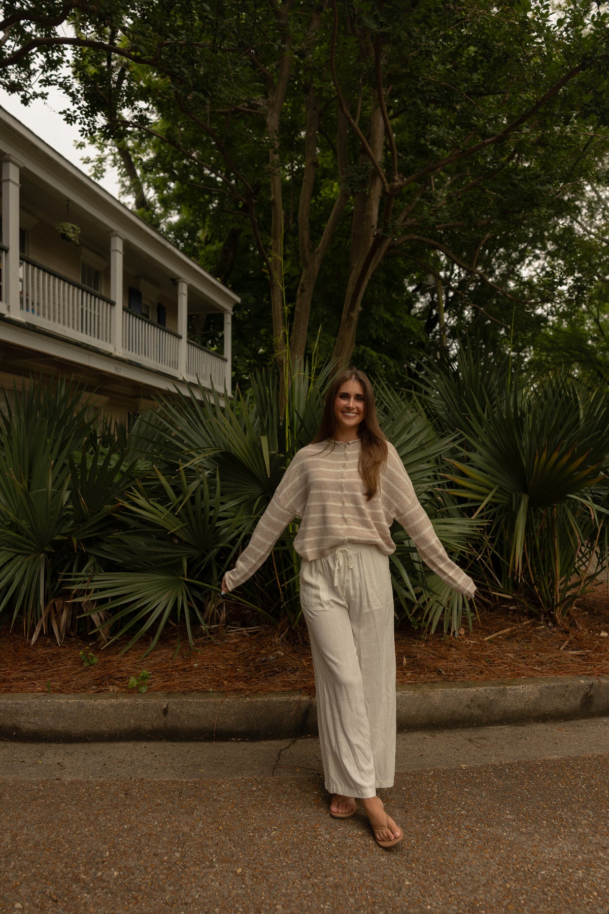 Piper Cardigan (beige stripe) - GEORGE-MARY'S