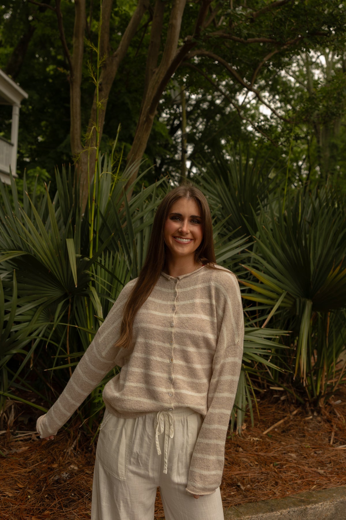 Piper Cardigan (beige stripe) - GEORGE-MARY'S