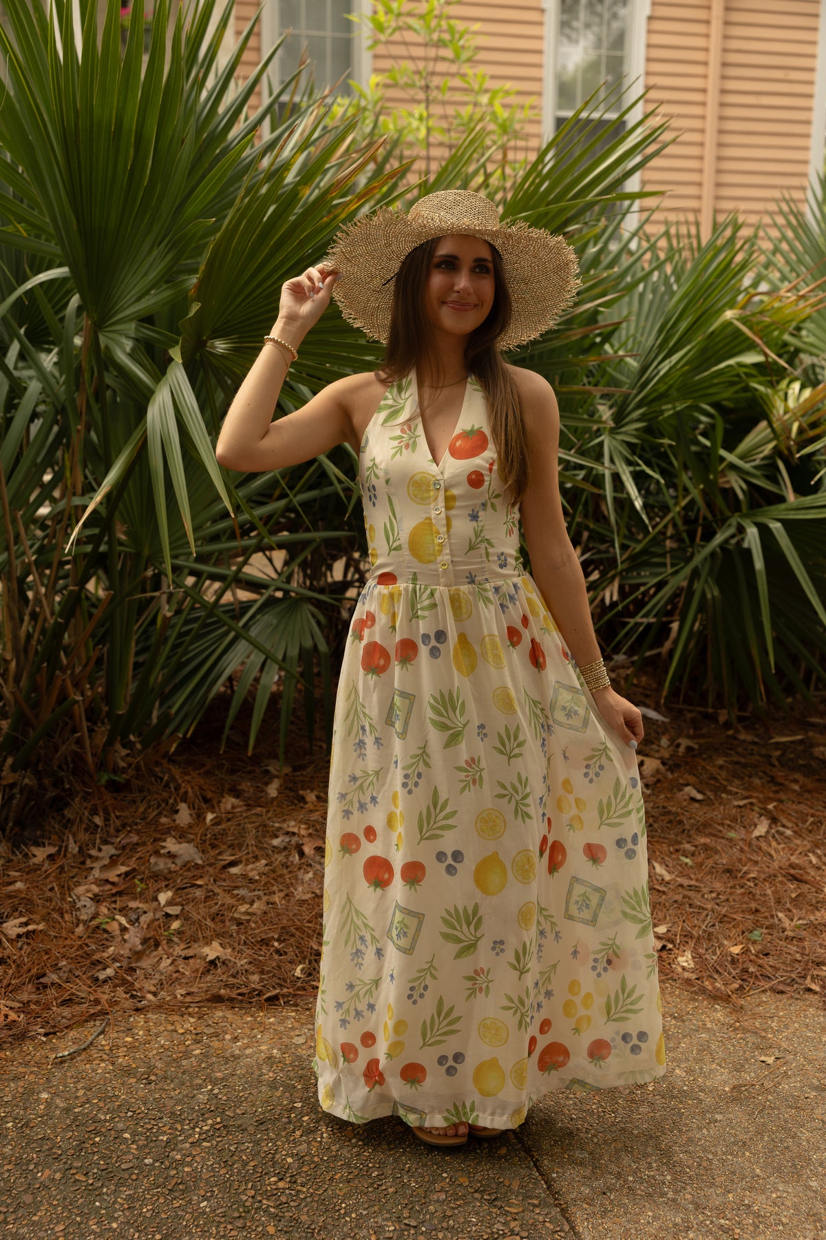 Florie Patterned Halter Dress - GEORGE-MARY'S