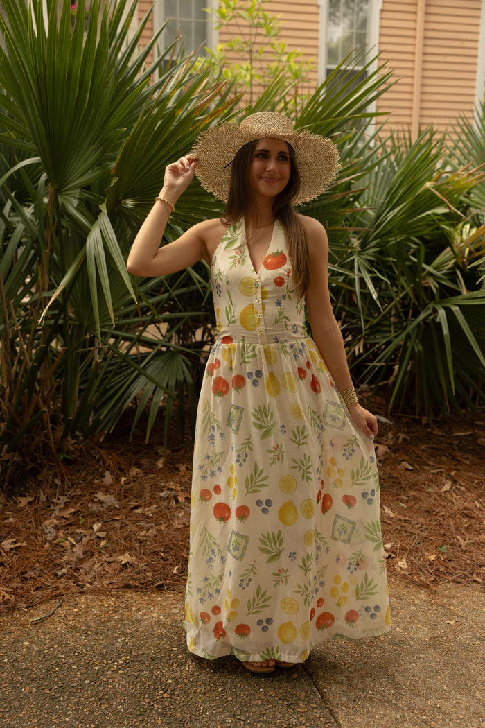 Florie Patterned Halter Dress - GEORGE-MARY'S