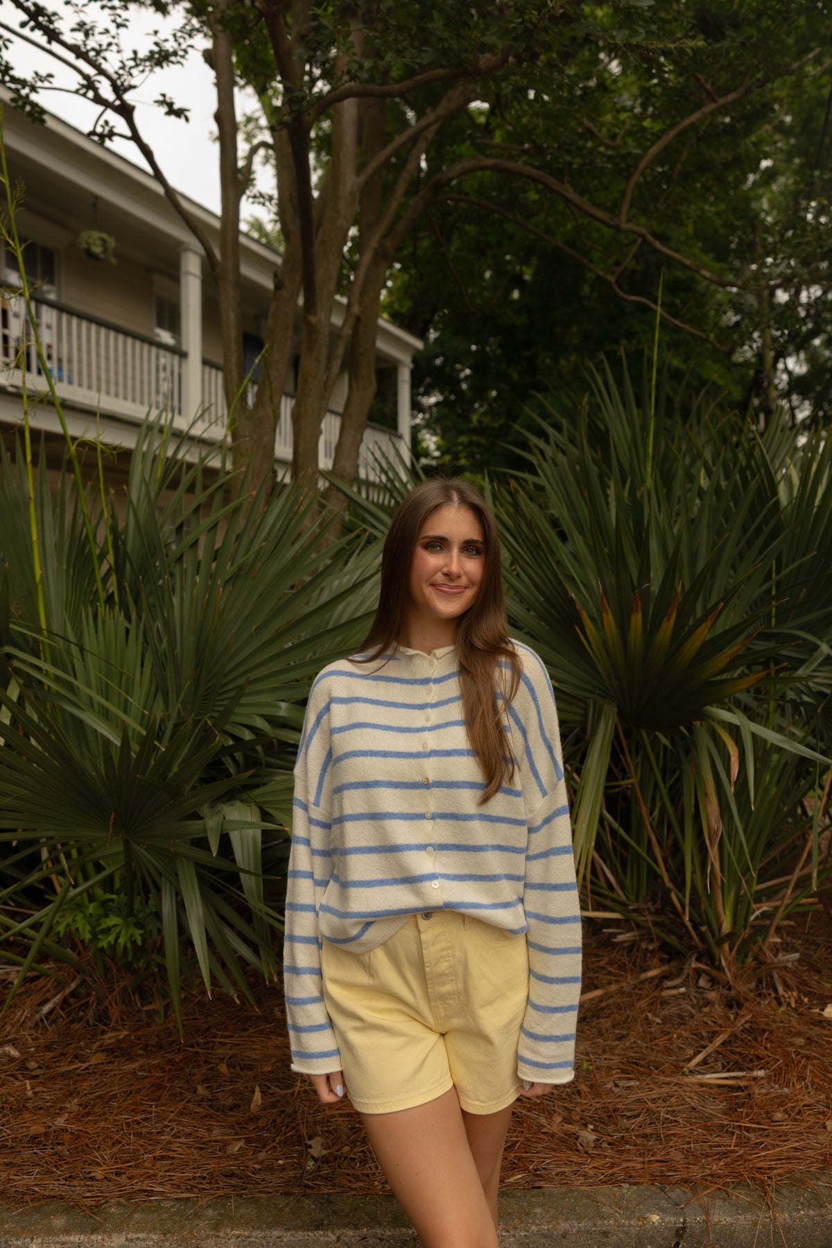 Piper Cardigan (lt blue stripe/ivory) - GEORGE-MARY'S