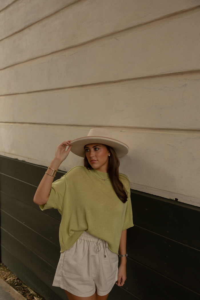 Boxy Summer Knit Top (olive) - GEORGE-MARY'S