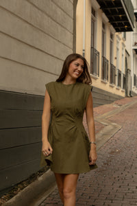 Olivia Ruched Dress (olive) - GEORGE-MARY'S