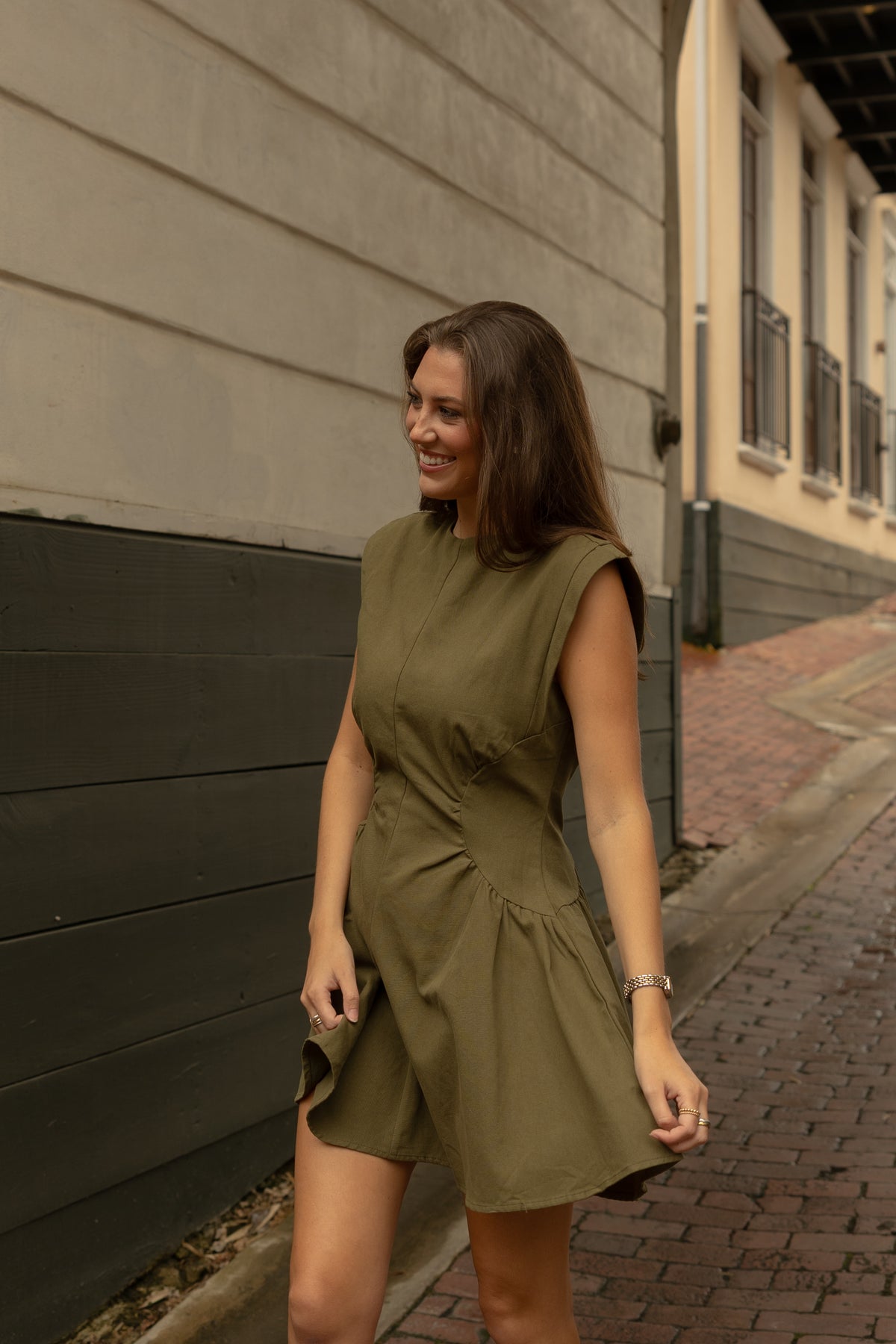 Olivia Ruched Dress (olive) - GEORGE-MARY'S