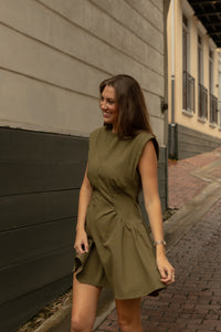 Olivia Ruched Dress (olive) - GEORGE-MARY'S