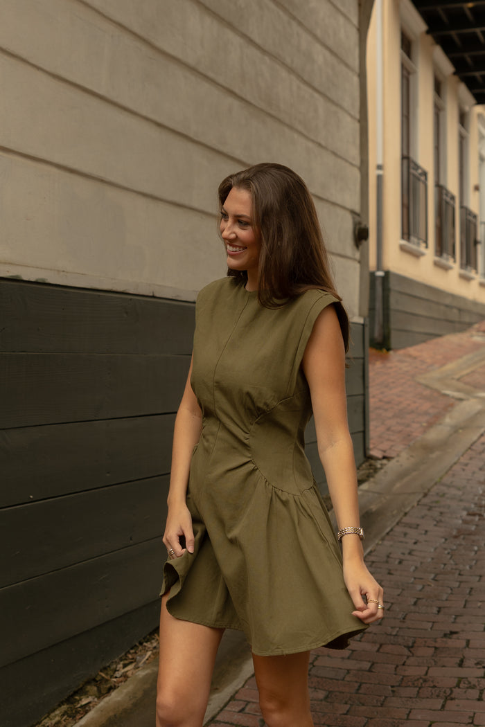 Olivia Ruched Dress (olive) - GEORGE-MARY'S