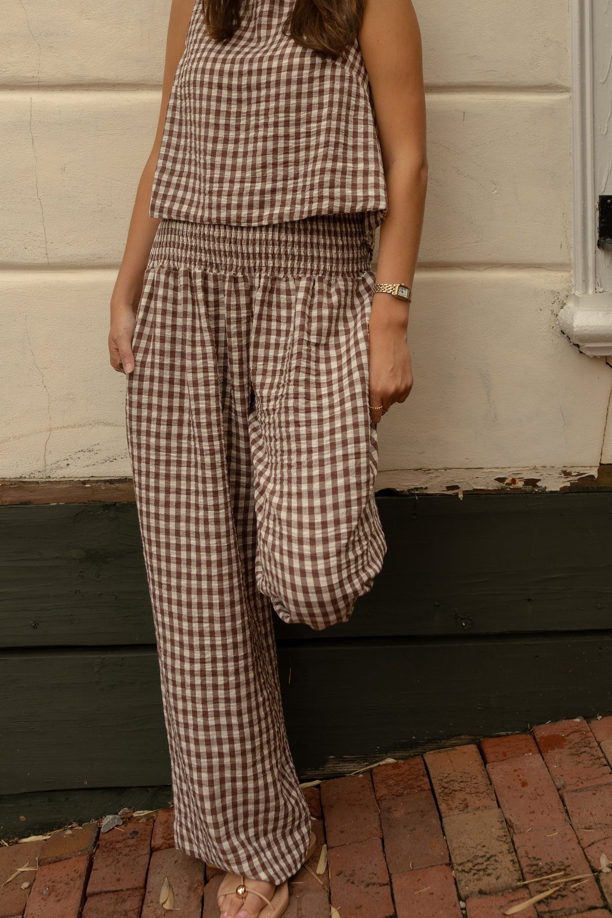 Gingham Smocked Pants