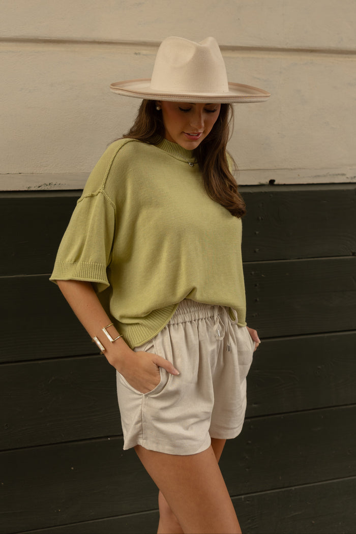 Boxy Summer Knit Top (olive) - GEORGE-MARY'S