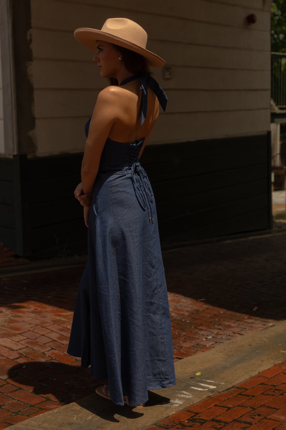 Millie Denim Halter Dress