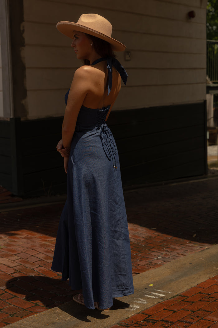 Millie Denim Halter Dress