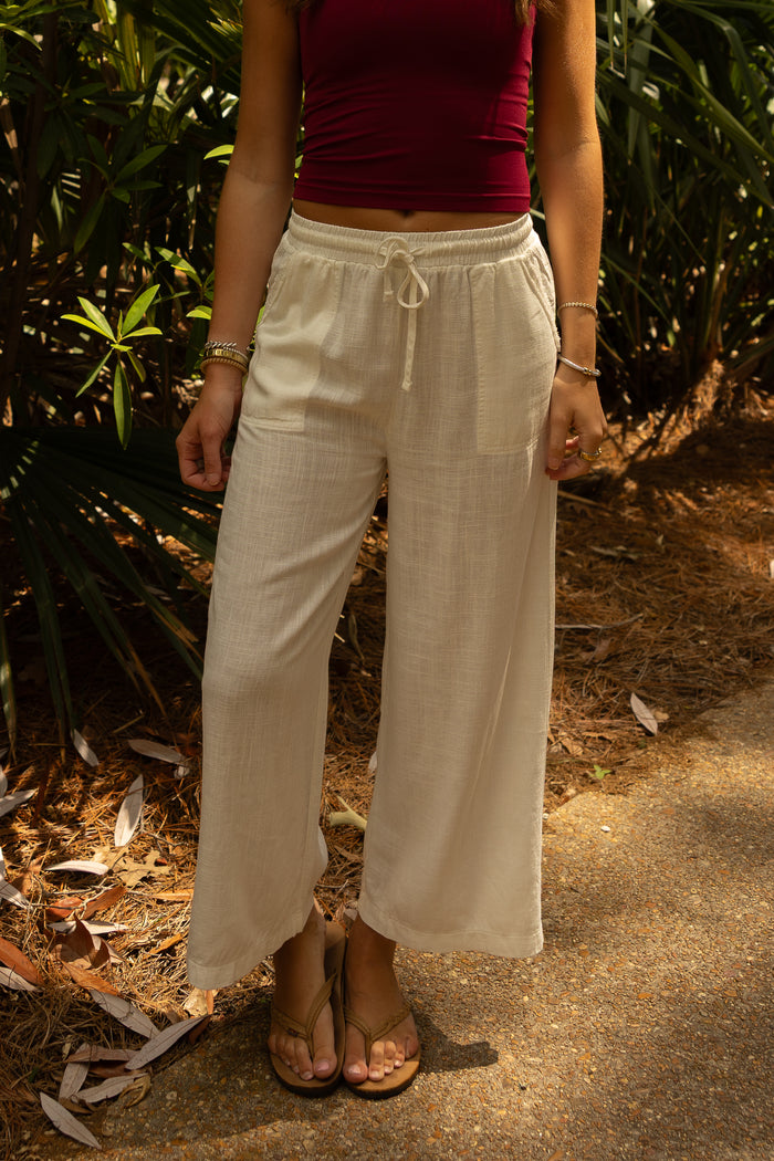 Coastline Linen Drawstring Pants (white) - GEORGE-MARY'S