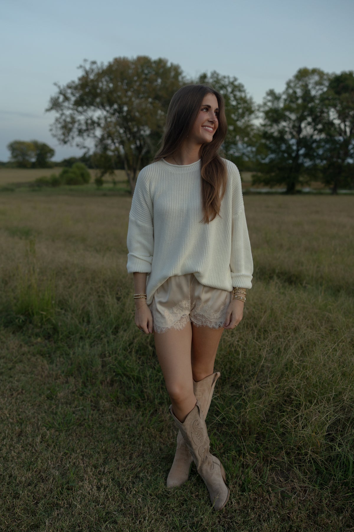 Champagne Satin Lace Shorts - GEORGE-MARY'S