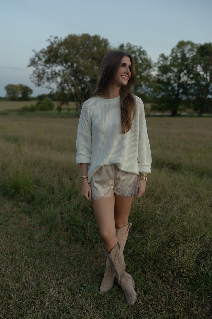 Champagne Satin Lace Shorts - GEORGE-MARY'S