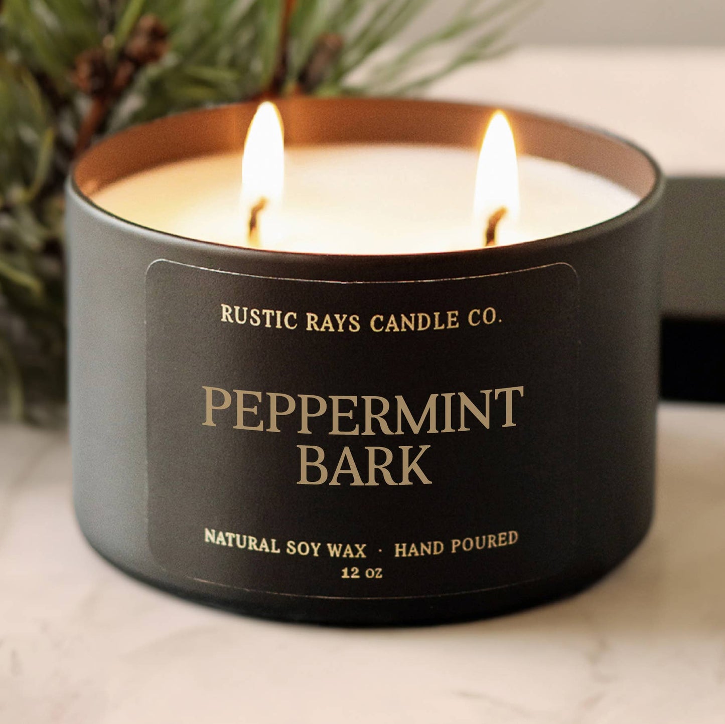 Peppermint Bark Soy Candle - Winter Candle - Black Tin -12oz