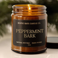 Peppermint Bark Soy Candle - Winter Candle - Amber Jar - 9oz - GEORGE-MARY'S