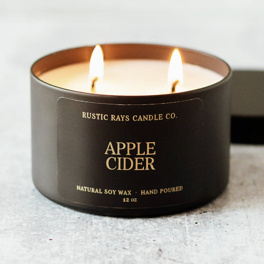 Apple Cider Soy Candle - Fall Candle - Black Tin - 12 oz
