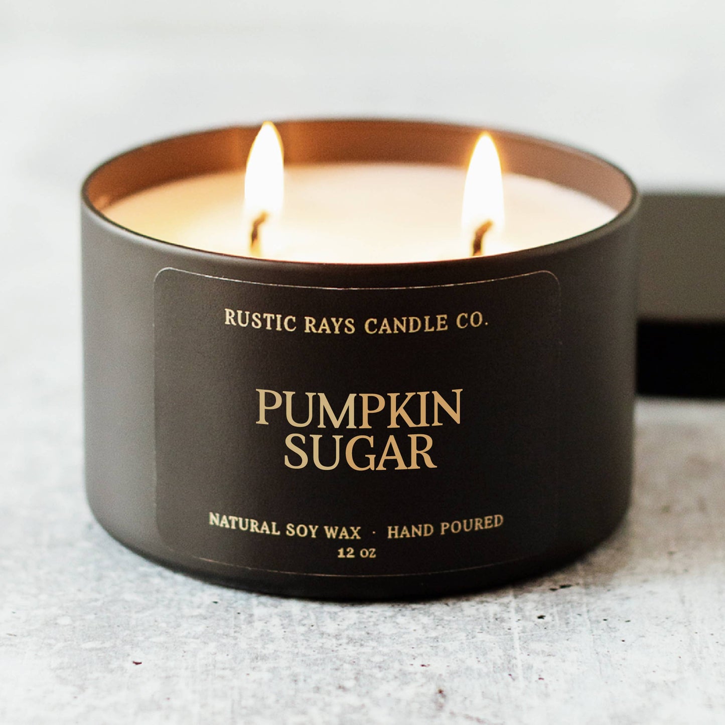 Pumpkin Sugar Soy Candle - Fall Candle - Black Tin - 12 oz