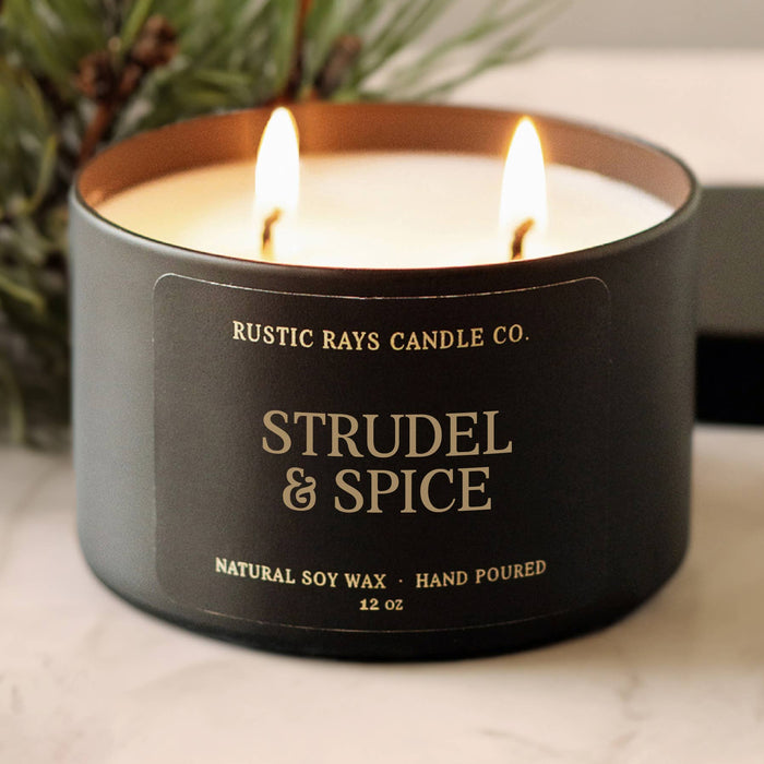 Strudel & Spice Soy Candle - Winter Candle - Black Tin -12oz