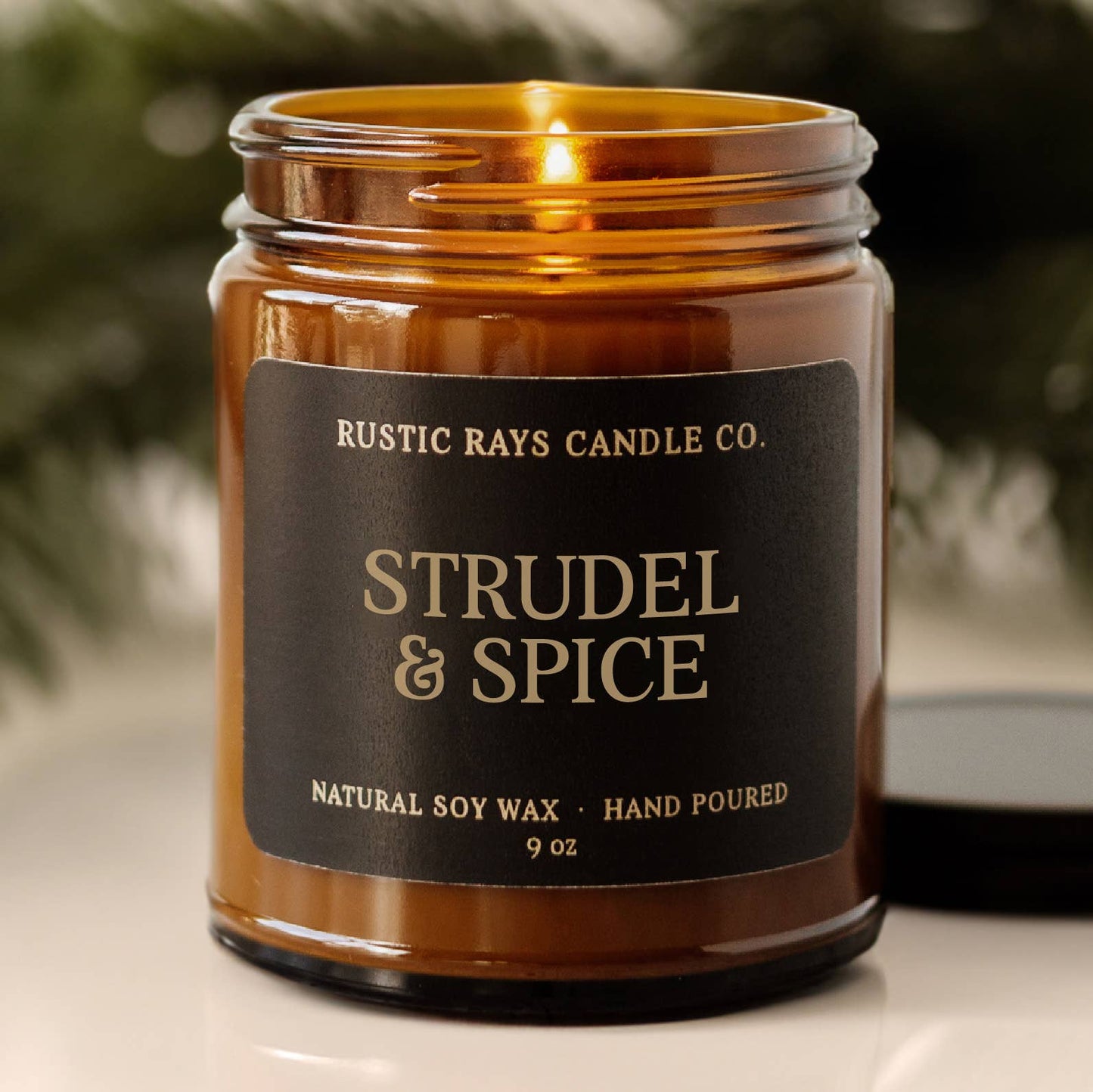 Strudel & Spice Soy Candle - Winter Candle - Amber Jar - 9oz