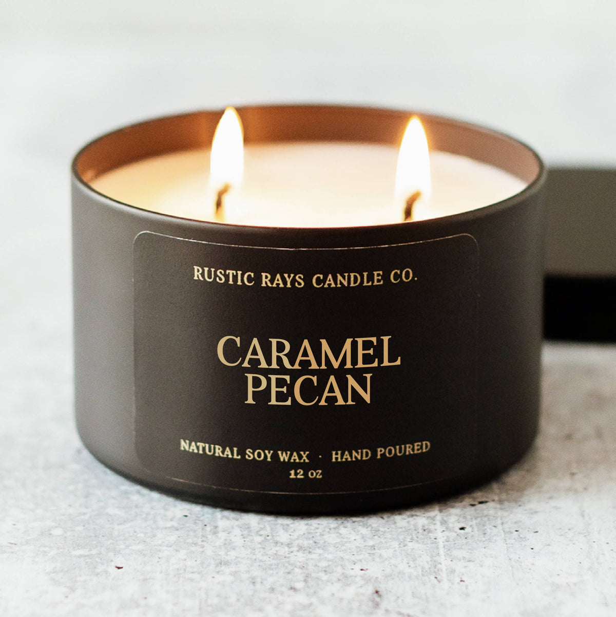 Caramel Pecan Soy Candle - Fall Candle - Black Tin - 12 oz - GEORGE-MARY'S