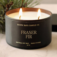 Fraser Fir Soy Candle - Winter Candle - Black Tin - 12 oz - GEORGE-MARY'S