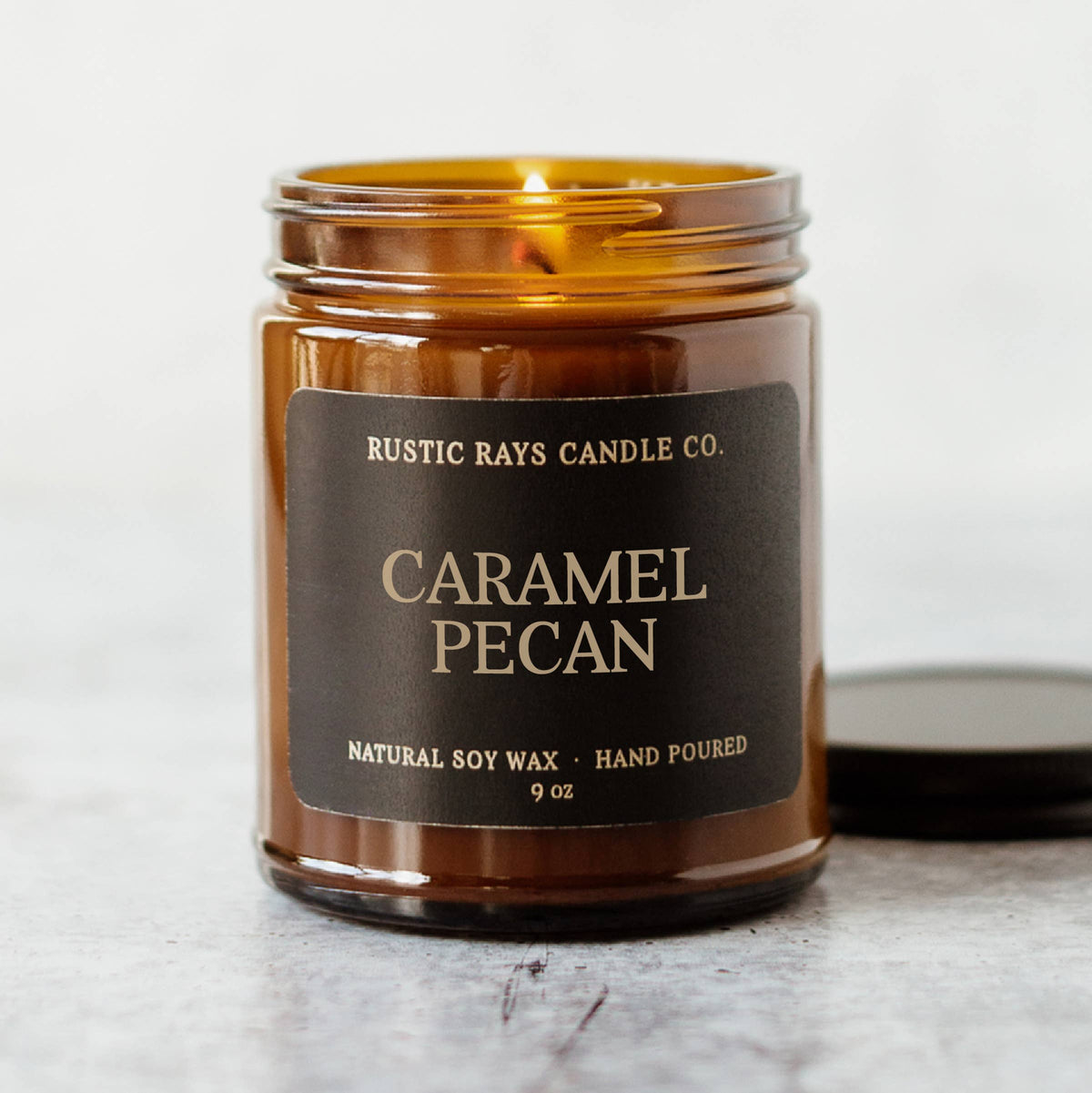 Caramel Pecan Soy Candle - Fall Candle - Amber Jar - 9 oz - GEORGE-MARY'S