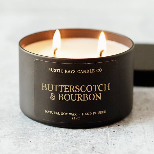 Butterscotch & Bourbon Fall Soy Candle - Black Tin - 12 oz